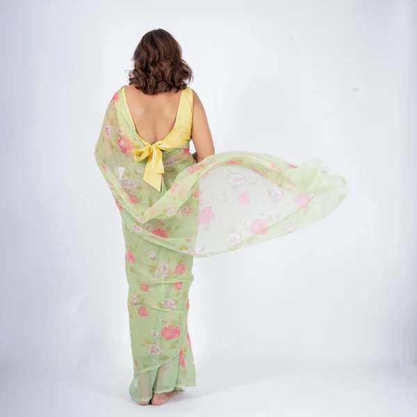 Sabyasachi Heritage Floral Chiffon Saree - Image 3