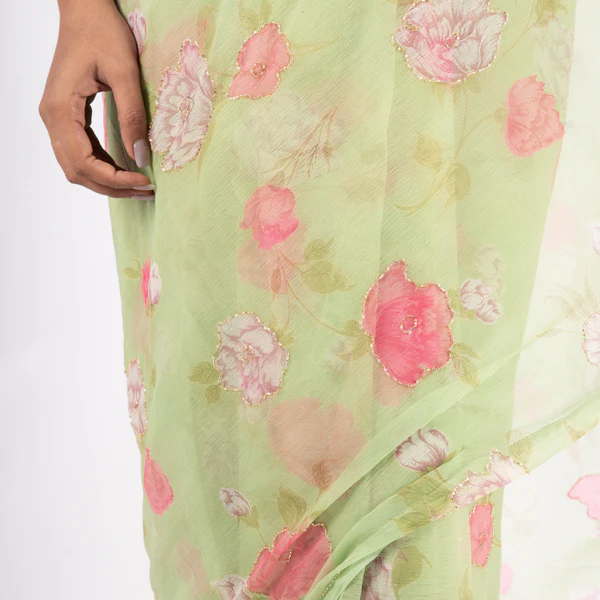 Sabyasachi Heritage Floral Chiffon Saree - Image 2